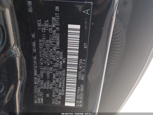 46413733 :رقم المزاد ، 5TDBY64A48S018694 vin ، 2008 Toyota Sequoia Sr5 5.7l V8 مزاد بيع
