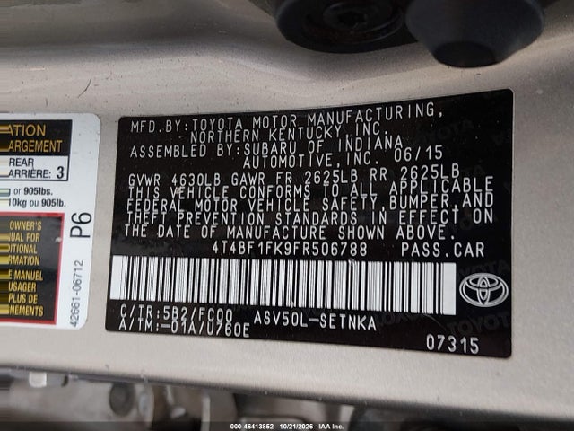 Aukcja sprzedaży 2015 Toyota Camry Le, vin: 4T4BF1FK9FR506788, numer aukcji: 46413852