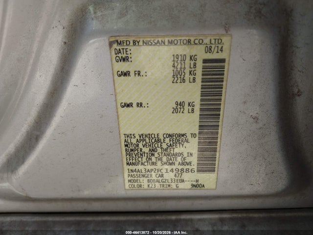 Продажа на аукционе авто 2015 Nissan Altima 2.5 S, vin: 1N4AL3AP2FC149886, номер лота: 46413872