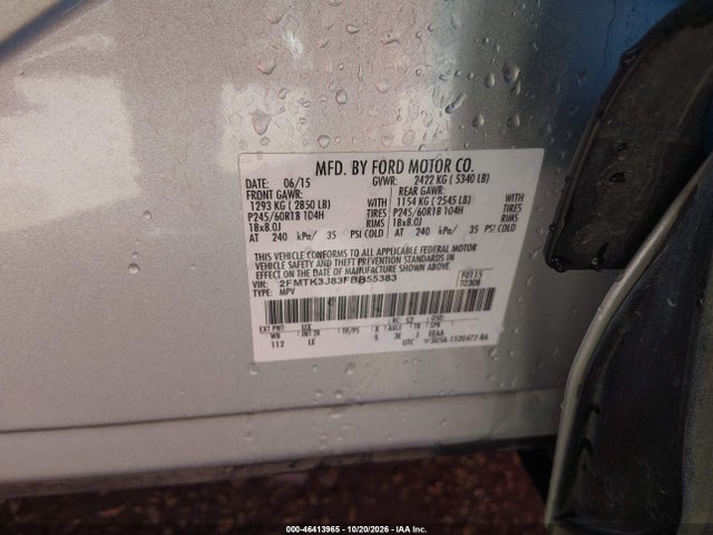 2015 Ford Edge Sel მანქანა იყიდება აუქციონზე, vin: 2FMTK3J83FBB55383, აუქციონის ნომერი: 46413965