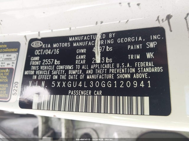 2016 Kia Optima Ex მანქანა იყიდება აუქციონზე, vin: 5XXGU4L30GG120941, აუქციონის ნომერი: 46414113