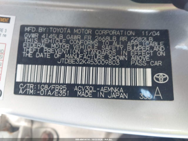 Продаж на аукціоні авто 2005 Toyota Camry Std, vin: JTDBE32K453009803, номер лоту: 46414114