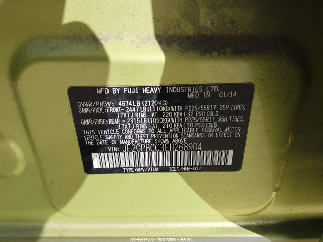 Aukcja sprzedaży 2014 Subaru Xv Crosstrek Hybrid 2.0i, vin: JF2GPBCC3EH268904, numer aukcji: 46414380