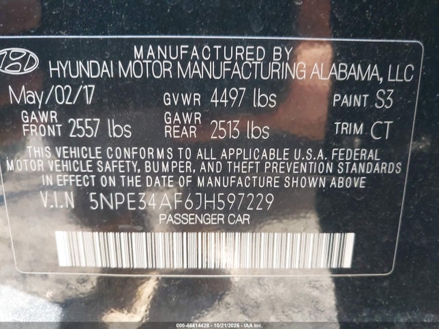 Продажа на аукционе авто 2018 Hyundai Sonata Sel, vin: 5NPE34AF6JH597229, номер лота: 46414428