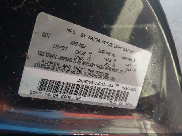 Продаж на аукціоні авто 1999 Mazda Mx-5 Miata Leather Pkg/popular Equipment Pkg/sports Pkg/touring Pkg, vin: JM1NB3531X0100784, номер лоту: 46414431