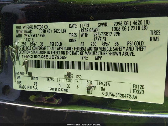 Aukcja sprzedaży 2014 Ford Escape Se, vin: 1FMCU0GX5EUB79569, numer aukcji: 46414501