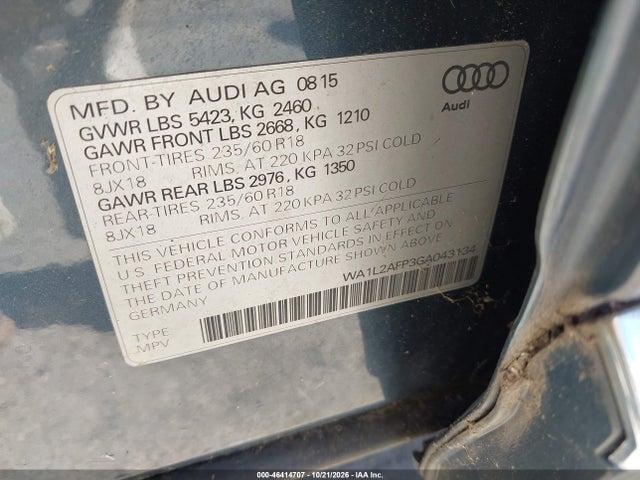 Aukcja sprzedaży 2016 Audi Q5 2.0t Premium, vin: WA1L2AFP3GA043134, numer aukcji: 46414707