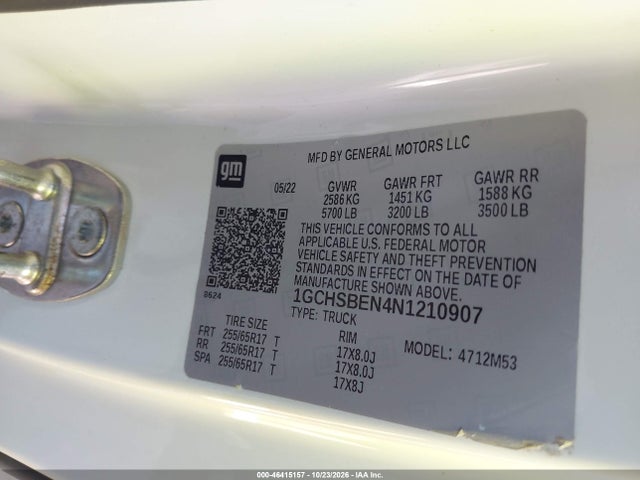 Продажа на аукционе авто 2022 Chevrolet Colorado 2wd  Long Box Wt, vin: 1GCHSBEN4N1210907, номер лота: 46415157