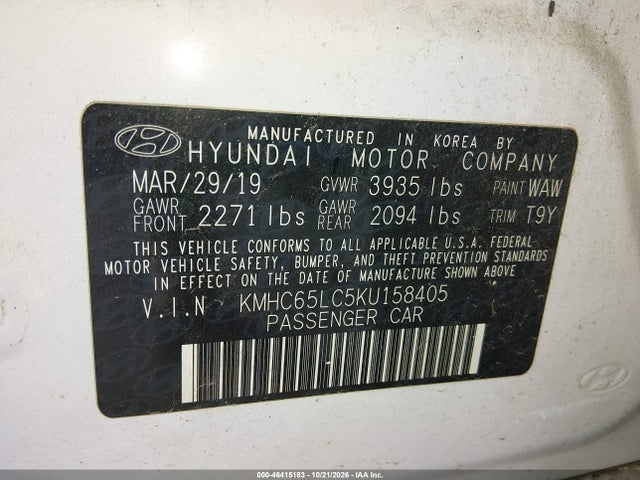 Продажа на аукционе авто 2019 Hyundai Ioniq Hybrid Blue, vin: KMHC65LC5KU158405, номер лота: 46415183