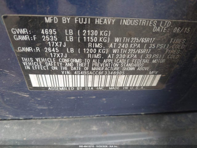 Subaru Outback 2.5i Premium 2015 4S4BSACC6F3348905 Image 9