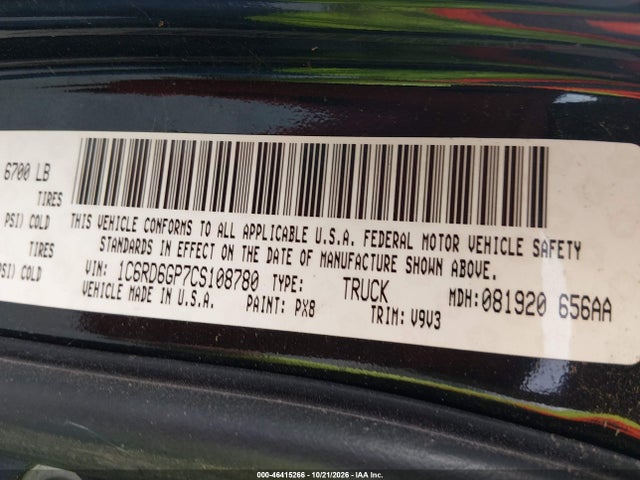 Продаж на аукціоні авто 2012 Ram 1500 Slt, vin: 1C6RD6GP7CS108780, номер лоту: 46415266