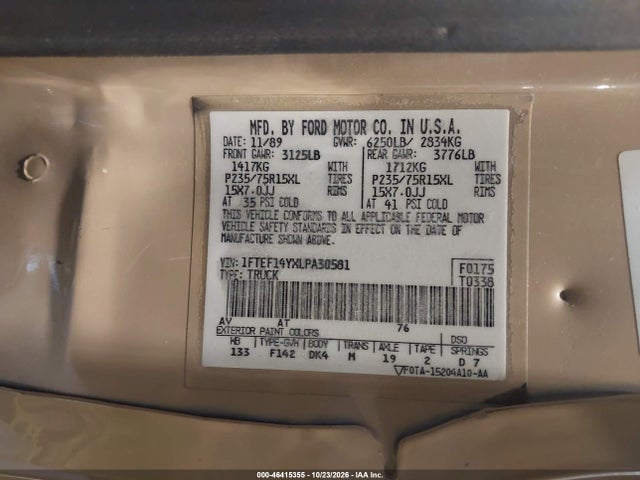Aukcja sprzedaży 1990 Ford F150, vin: 1FTEF14YXLPA30581, numer aukcji: 46415355