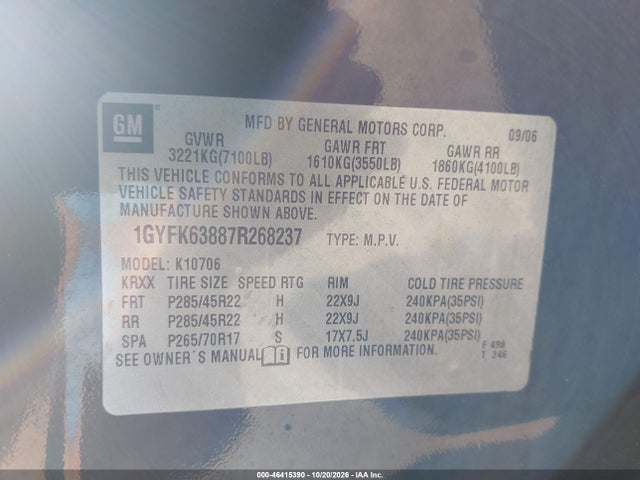Aukcja sprzedaży 2007 Cadillac Escalade Standard, vin: 1GYFK63887R268237, numer aukcji: 46415390