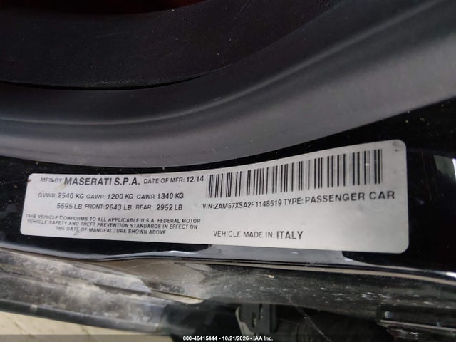 Aukcja sprzedaży 2015 Maserati Ghibli, vin: ZAM57XSA2F1148519, numer aukcji: 46415444