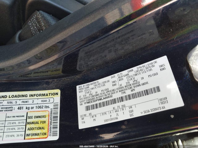 46415480 :رقم المزاد ، 1FMEE5DP9MLA66932 vin ، 2021 Ford Bronco Wildtrak مزاد بيع