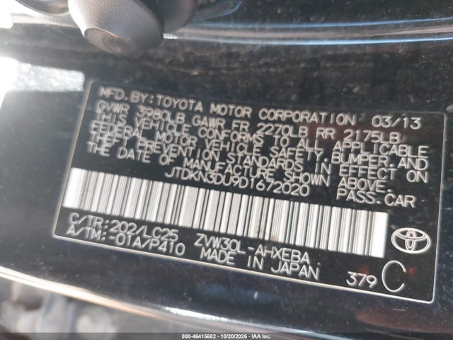 46415682 :رقم المزاد ، JTDKN3DU9D1672020 vin ، 2013 Toyota Prius Three Se مزاد بيع
