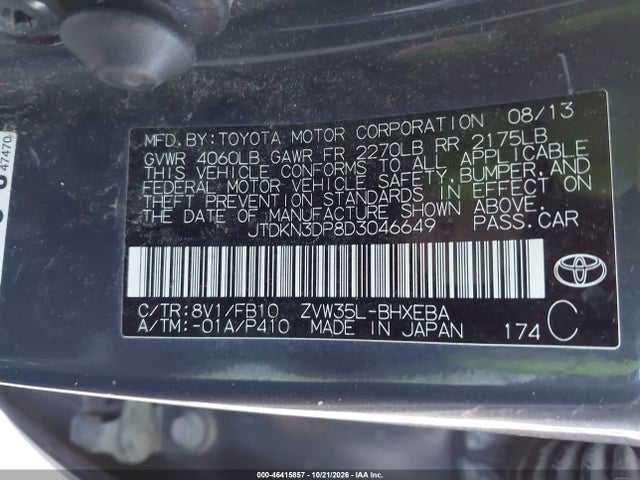 46415857 :رقم المزاد ، JTDKN3DP8D3046649 vin ، 2013 Toyota Prius Plug-in مزاد بيع