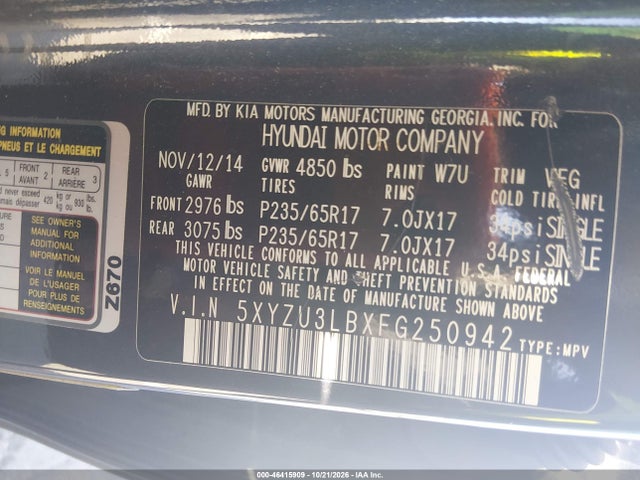 Aukcja sprzedaży 2015 Hyundai Santa Fe Sport 2.4l, vin: 5XYZU3LBXFG250942, numer aukcji: 46415909