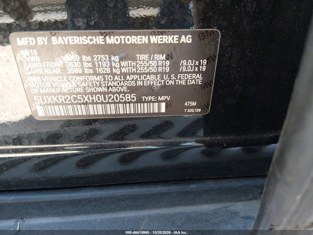 Aukcja sprzedaży 2017 Bmw X5 Sdrive35i, vin: 5UXKR2C5XH0U20585, numer aukcji: 46415960