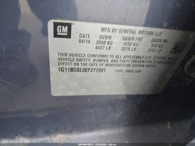 Aukcja sprzedaży 2014 Chevrolet Malibu 1ls, vin: 1G11B5SL0EF277991, numer aukcji: 46415976