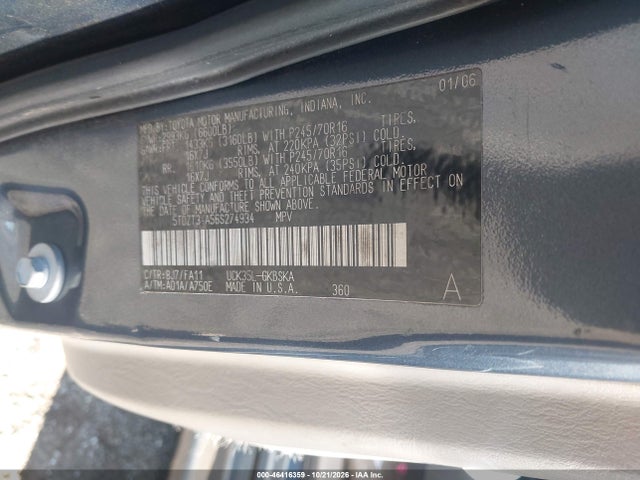46416359 :رقم المزاد ، 5TDZT34A56S274934 vin ، 2006 Toyota Sequoia Sr5 V8 مزاد بيع
