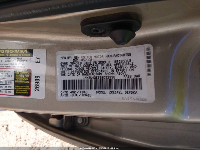 Продажа на аукционе авто 2009 Toyota Corolla, vin: 1NXBU40E59Z052998, номер лота: 46416510