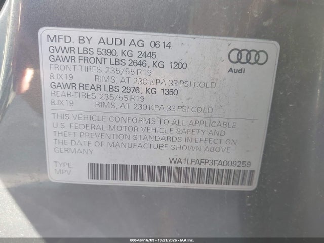 Aukcja sprzedaży 2015 Audi Q5 2.0t Premium, vin: WA1LFAFP3FA009259, numer aukcji: 46416763