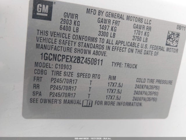 Aukcja sprzedaży 2011 Chevrolet Silverado 1500 Work Truck, vin: 1GCNCPEX2BZ450811, numer aukcji: 46416838