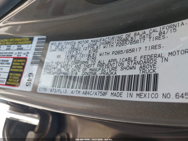 Aukcja sprzedaży 2015 Toyota Tacoma Base V6, vin: 3TMMU4FN4FM081610, numer aukcji: 46416888