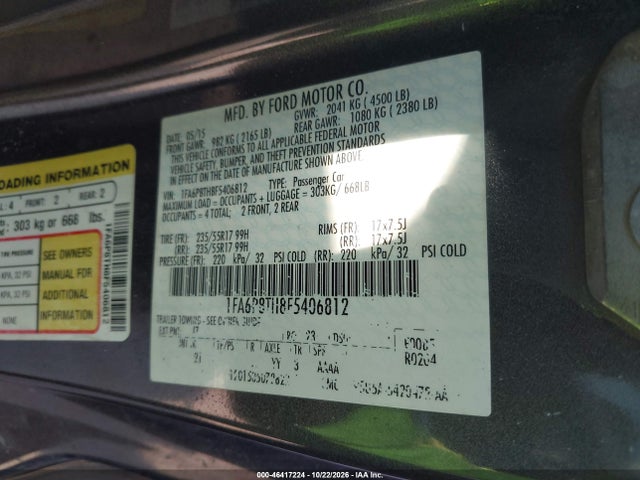 Продаж на аукціоні авто 2015 Ford Mustang Ecoboost, vin: 1FA6P8TH8F5406812, номер лоту: 46417224