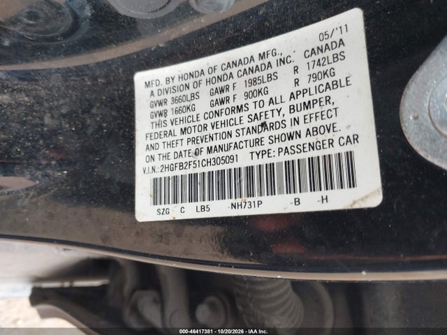 Продажа на аукционе авто 2012 Honda Civic Lx, vin: 2HGFB2F51CH305091, номер лота: 46417381