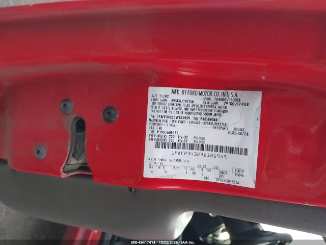 Aukcja sprzedaży 2003 Ford Focus Se, vin: 1FAFP34323W181959, numer aukcji: 46417414