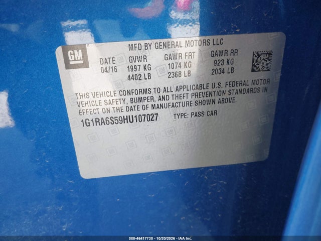 2017 Chevrolet Volt Lt მანქანა იყიდება აუქციონზე, vin: 1G1RA6S59HU107027, აუქციონის ნომერი: 46417730