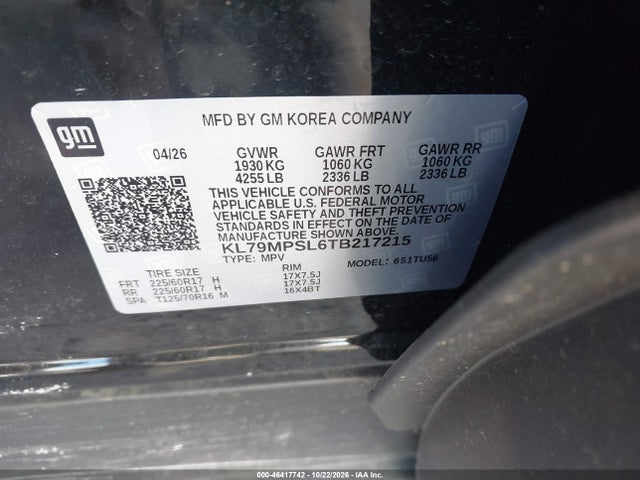 Продажа на аукционе авто 2026 Chevrolet Trailblazer Fwd Lt, vin: KL79MPSL6TB217215, номер лота: 46417742