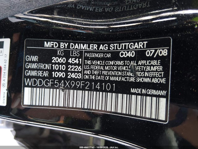 46417743 :رقم المزاد ، WDDGF54X99F214101 vin ، 2009 Mercedes-benz C 300 Luxury/sport مزاد بيع