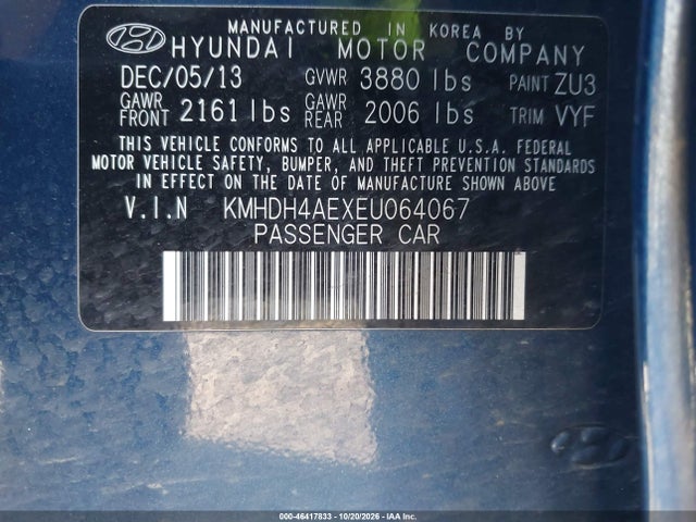 Aukcja sprzedaży 2014 Hyundai Elantra Limited, vin: KMHDH4AEXEU064067, numer aukcji: 46417833