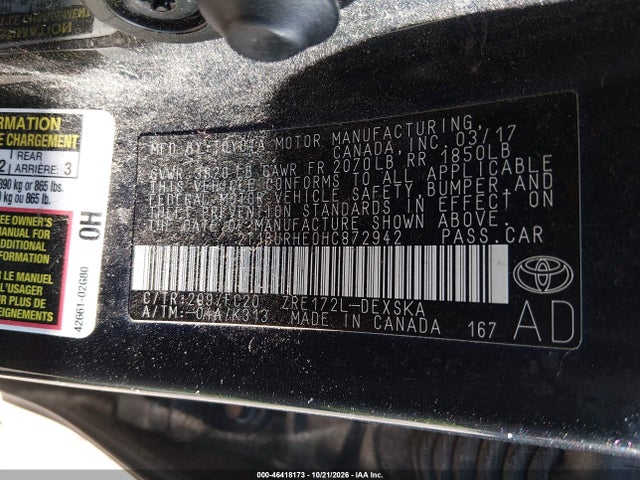 2017 Toyota Corolla Se მანქანა იყიდება აუქციონზე, vin: 2T1BURHE0HC872942, აუქციონის ნომერი: 46418173