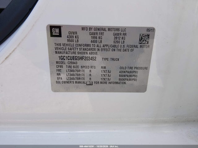 Продаж на аукціоні авто 2017 Chevrolet Silverado 2500hd Wt, vin: 1GC1CUEG5HF203452, номер лоту: 46418291
