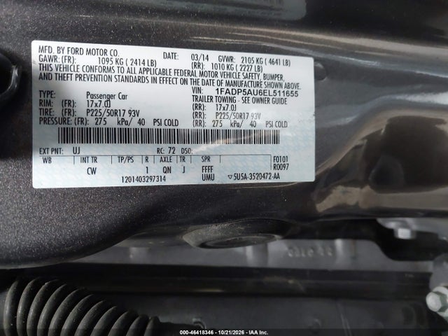 46418346 :رقم المزاد ، 1FADP5AU6EL511655 vin ، 2014 Ford C-max Hybrid Se مزاد بيع