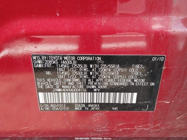 Aukcja sprzedaży 2010 Toyota Rav4 Sport V6, vin: JTMWK4DVXAD004116, numer aukcji: 46418354