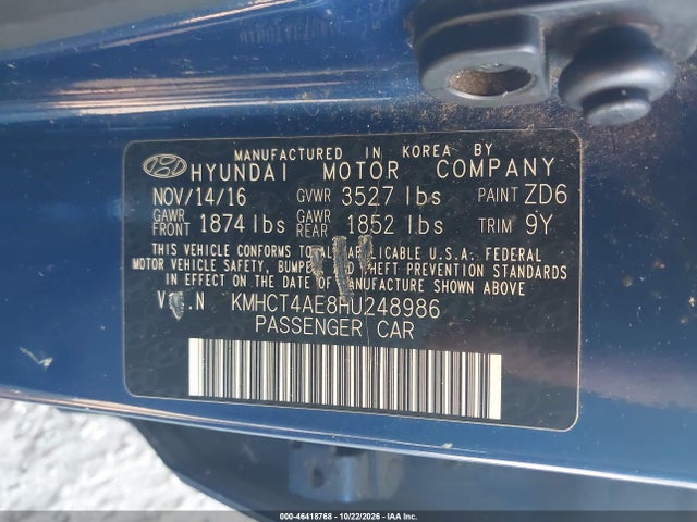 Продажа на аукционе авто 2017 Hyundai Accent Se, vin: KMHCT4AE8HU248986, номер лота: 46418768