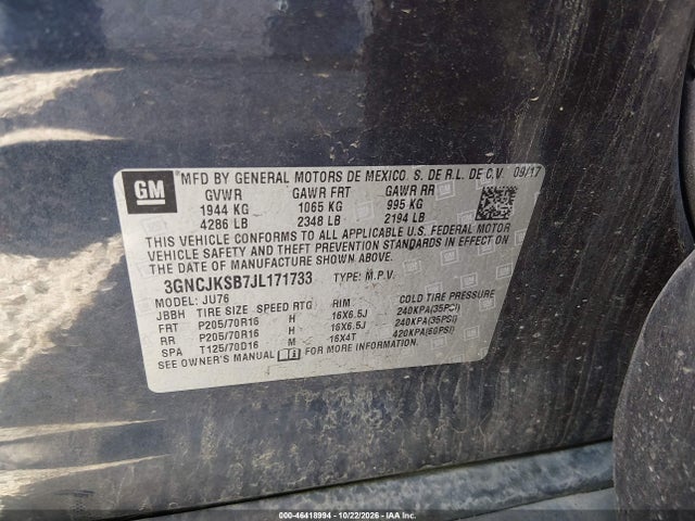 2018 Chevrolet Trax Ls მანქანა იყიდება აუქციონზე, vin: 3GNCJKSB7JL171733, აუქციონის ნომერი: 46418994