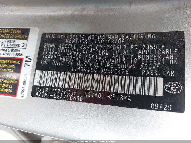 Продажа на аукционе авто 2009 Toyota Camry Se V6, vin: 4T1BK46K19U592478, номер лота: 46419010
