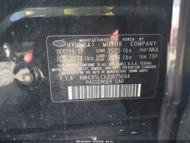 Продаж на аукціоні авто 2018 Hyundai Ioniq Hybrid Blue, vin: KMHC65LCXJU075664, номер лоту: 46419044