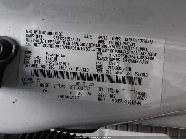 Продаж на аукціоні авто 2015 Ford Focus Se, vin: 1FADP3K26FL380486, номер лоту: 46419077