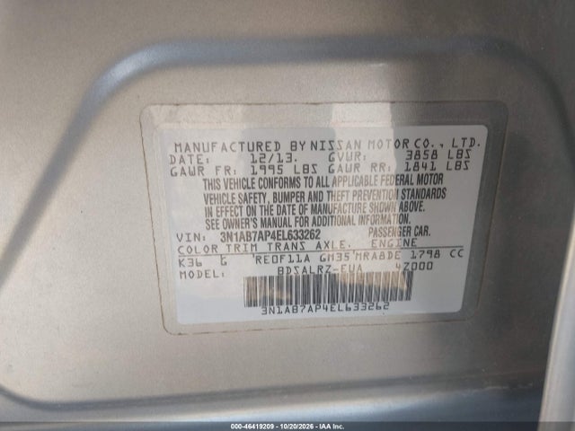 Продаж на аукціоні авто 2014 Nissan Sentra Sr, vin: 3N1AB7AP4EL633262, номер лоту: 46419209