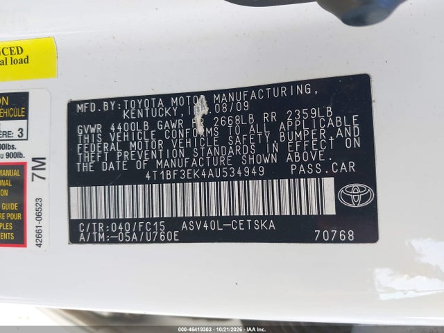 Продаж на аукціоні авто 2010 Toyota Camry Se, vin: 4T1BF3EK4AU534949, номер лоту: 46419303