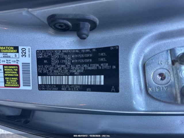 Продаж на аукціоні авто 2019 Toyota Sienna Xle 7 Passenger, vin: 5TDDZ3DCXKS227743, номер лоту: 46419413