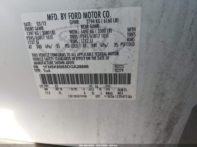 Aukcja sprzedaży 2013 Ford Explorer, vin: 1FM5K8B85DGA28886, numer aukcji: 46419492