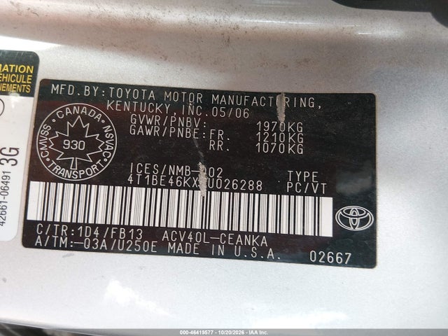 Aukcja sprzedaży 2007 Toyota Camry Le/se, vin: 4T1BE46KX7U026288, numer aukcji: 46419577